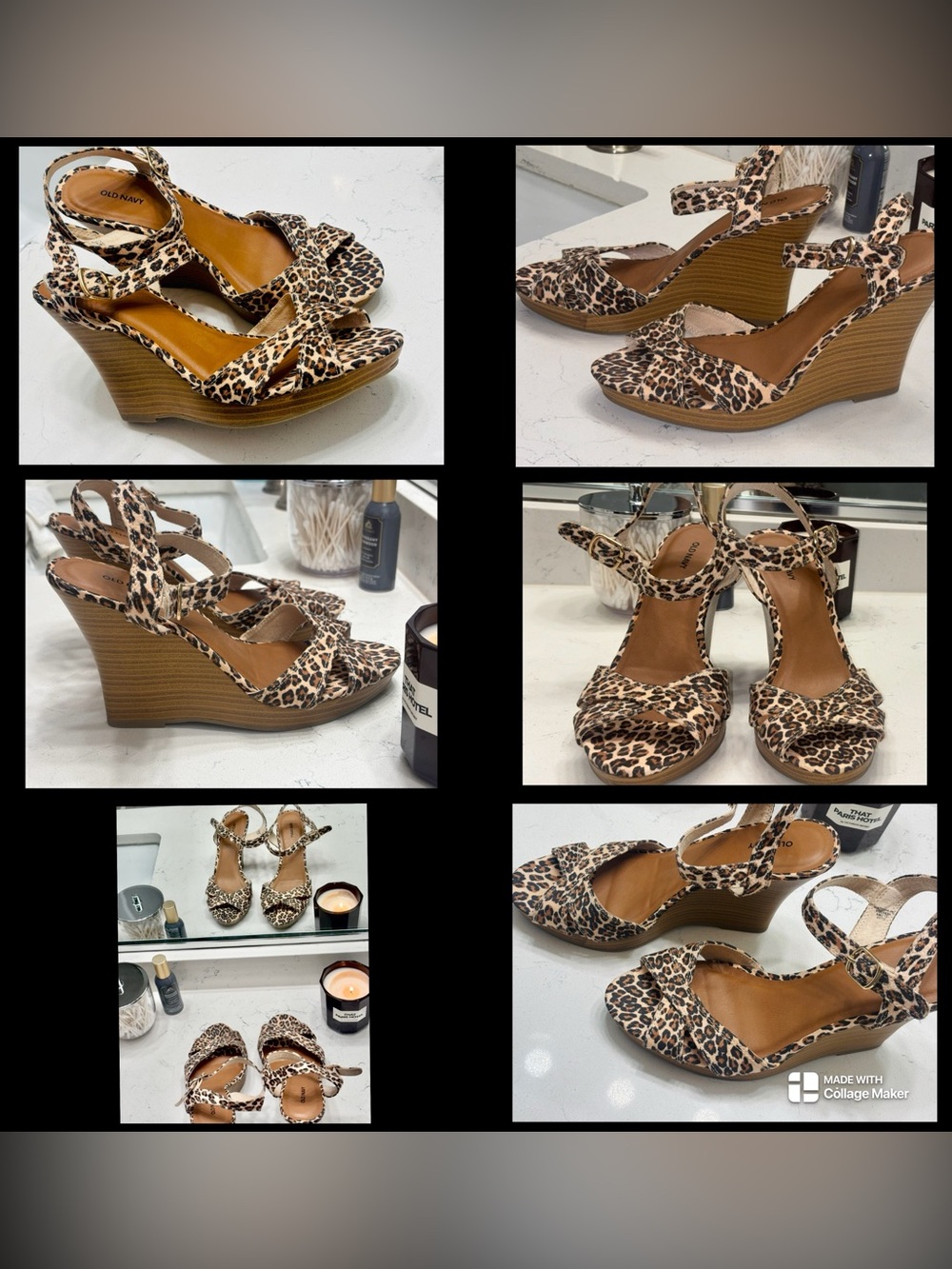Old Navy Leopard Print Wedge Sandals - Tan/Black | Size: 9M | NWOT * - Picture 5 of 15